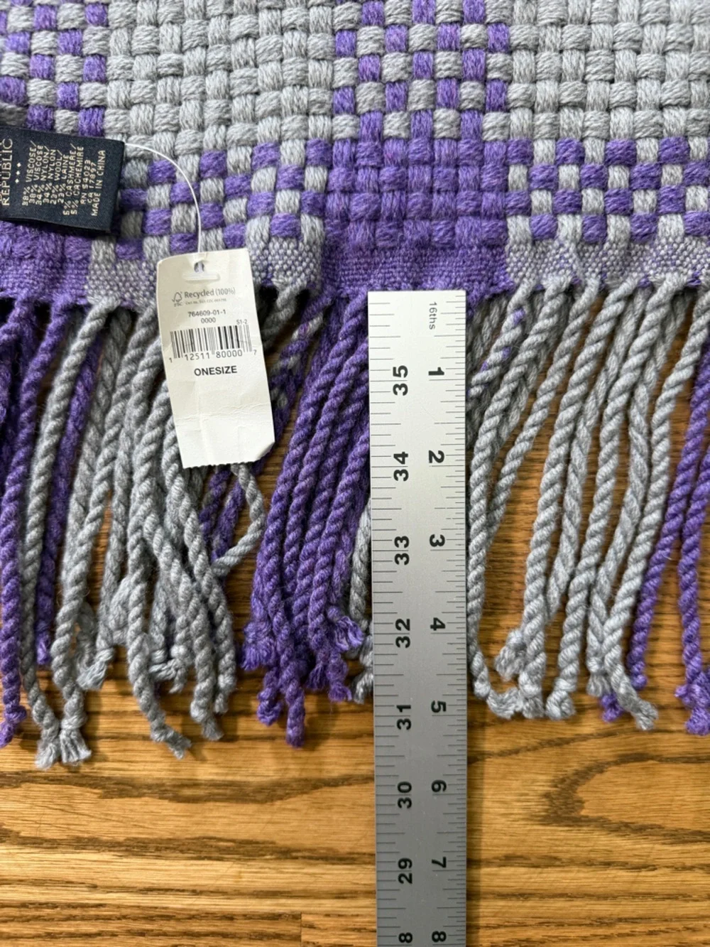Banana Republic Wool + Cashmere Blend Purple and Gray Woven Fringe Scarf